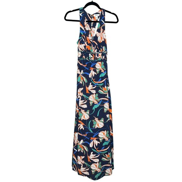 Japna Women's XS Floral Print Maxi Sleeveless Racerback Navy Orange Dress - Picture 1 of 8